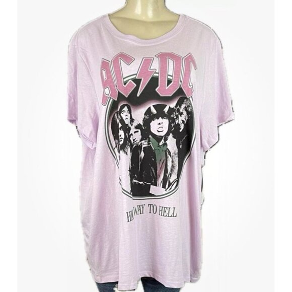 Vinyl Icons +3 Pale Lilac Crew AC/DC Highway To Hell Graphic Short Sleeve Tee - Picture 2 of 6
